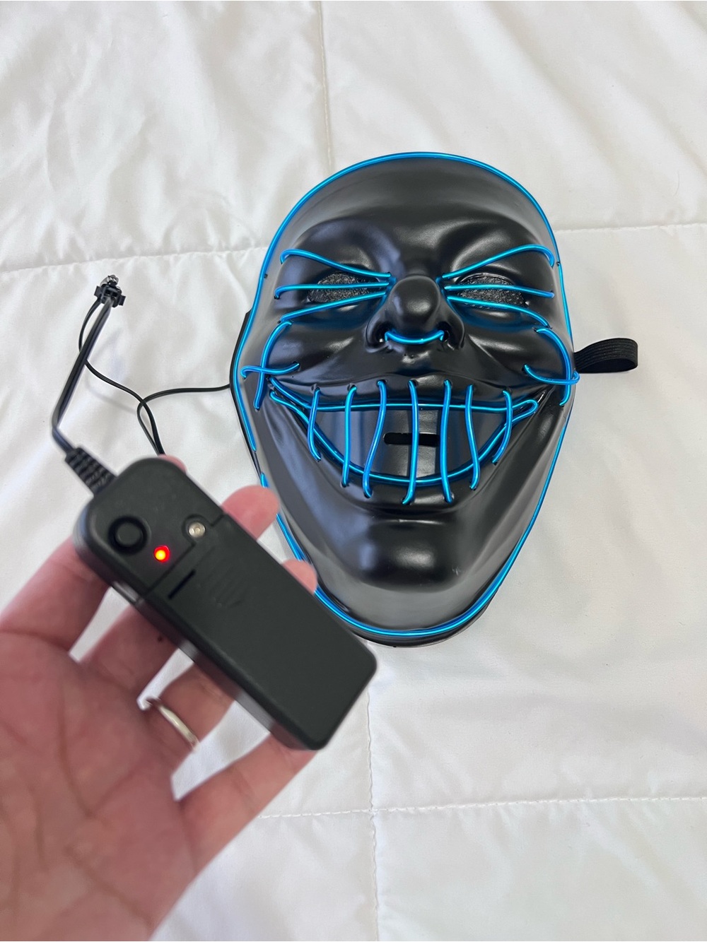 Spirit Halloween purge LED Black Smiling Mask with Blue Trim